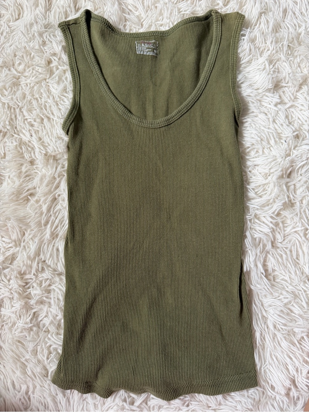 Olive Ribbed 100% Cotton Tank Top - Unbranded